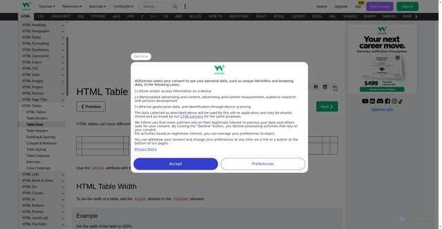 Security scan screenshot of https://www.w3schools.com/html/html_table_sizes.asp