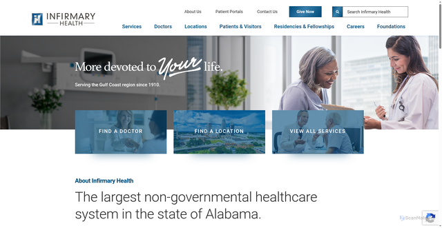 Security scan screenshot of https://infirmaryhealth.org