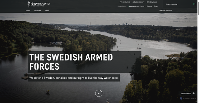Security scan screenshot of https://www.forsvarsmakten.se/en/