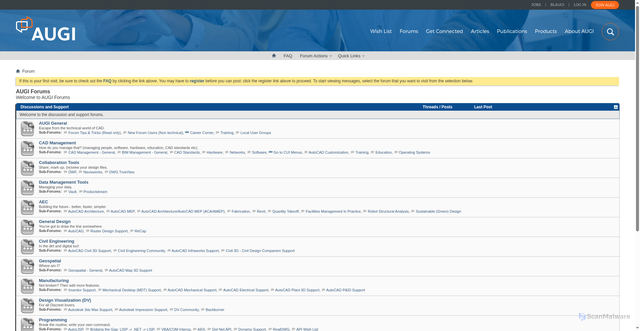 Security scan screenshot of https://forums.augi.com