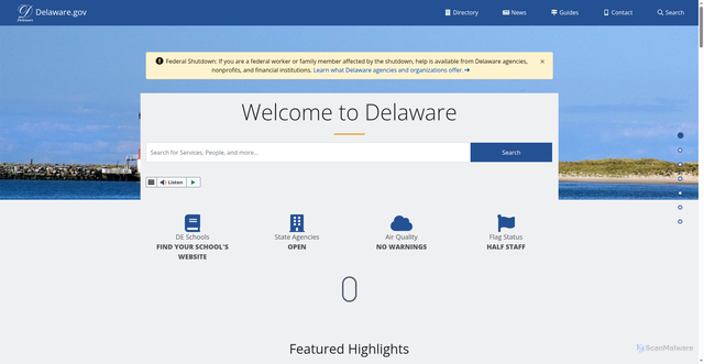 Security scan screenshot of https://delaware.gov/