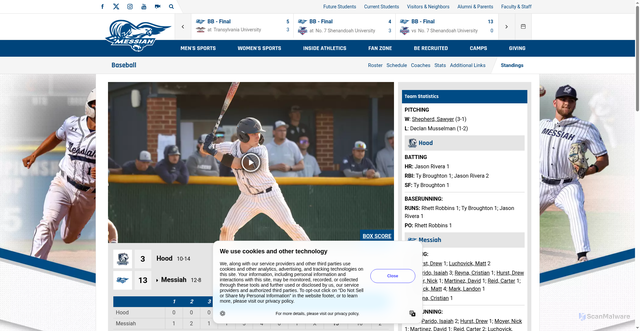 Security scan screenshot of https://gomessiah.com/news/2026/3/29/baseball-bats-power-falcons-past-blazers.aspx