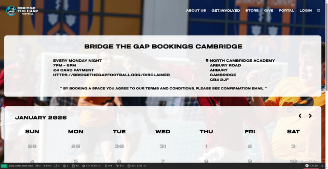 Security scan screenshot of http://btgfootballbookings.com/bookings/Cambridge