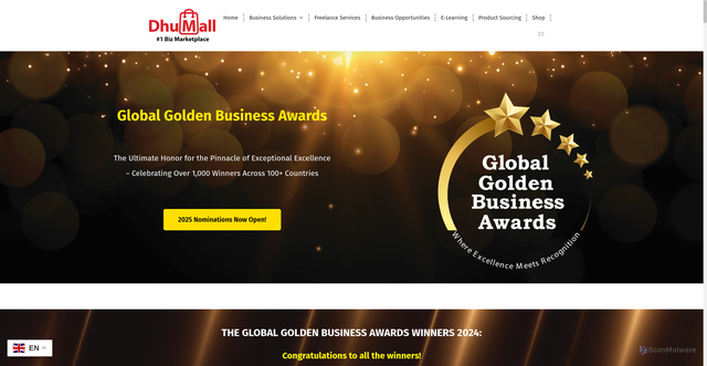 Security scan screenshot of https://dhumall.com/global-golden-business-awards/