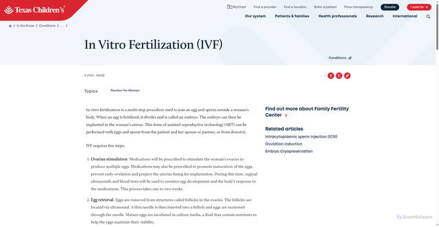 Security scan screenshot of https://www.texaschildrens.org/content/conditions/vitro-fertilization-ivf