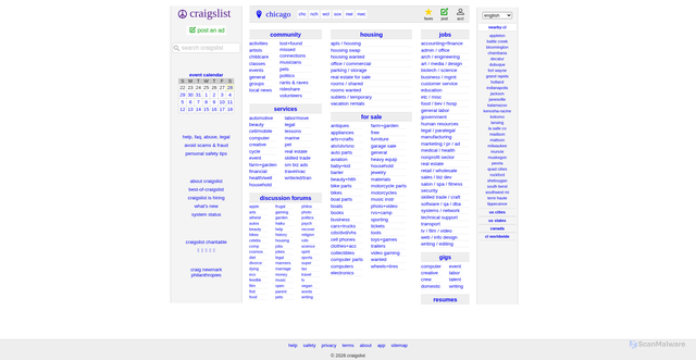 Security scan screenshot of https://chicago.craigslist.org