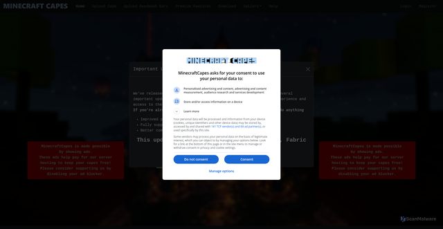 Security scan screenshot of https://minecraftcapes.net