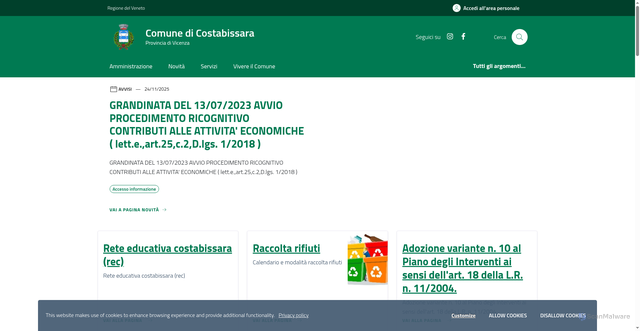 Security scan screenshot of https://www.comune.costabissara.vi.it/home