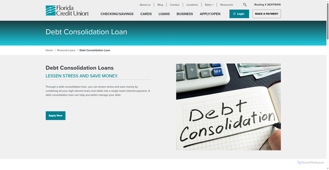 Security scan screenshot of https://flcu.org/loans/personal-loans/debt-consolidation-loan/