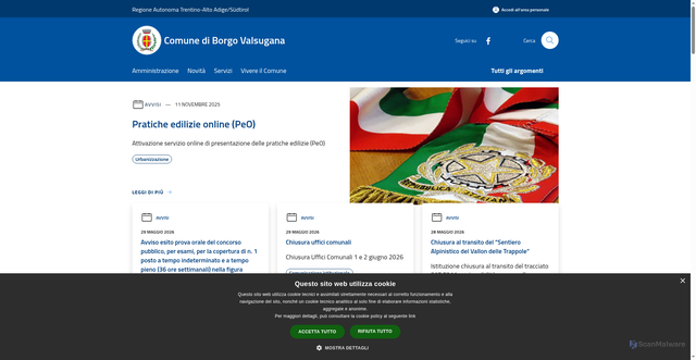 Security scan screenshot of https://www.comune.borgo-valsugana.tn.it
