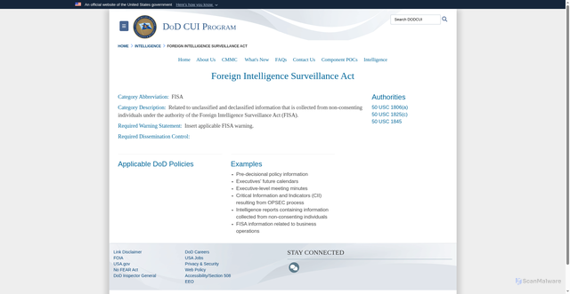 Security scan screenshot of https://www.dodcui.mil/Intelligence/Foreign-Intelligence-Surveillance-Act/