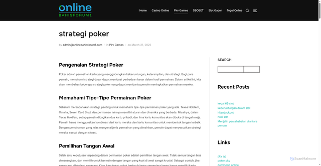 Security scan screenshot of https://onlinebahisforum1.com/strategi-poker/