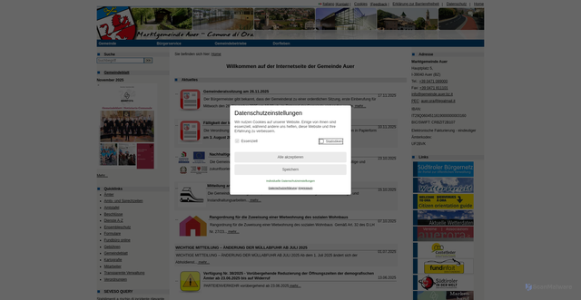 Security scan screenshot of https://www.comune.ora.bz.it/system/web/default.aspx