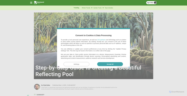 Security scan screenshot of https://www.backyardboss.net/build-a-reflecting-pool-in-your-garden/