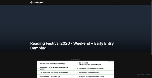 Security scan screenshot of https://www.outhere.guide/event/reading-festival-2026-weekend-early-entry-camping-a037