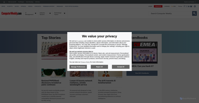 Security scan screenshot of https://computerweekly.com