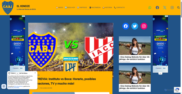 Security scan screenshot of https://elxeneize.com/instituto-vs-boca-previa-clausura-fecha-12/