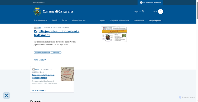 Security scan screenshot of https://www.comune.cantarana.at.it