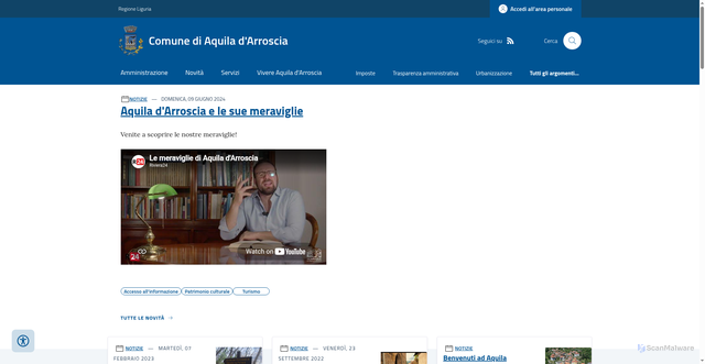 Security scan screenshot of https://www.comune.aquiladarroscia.im.it