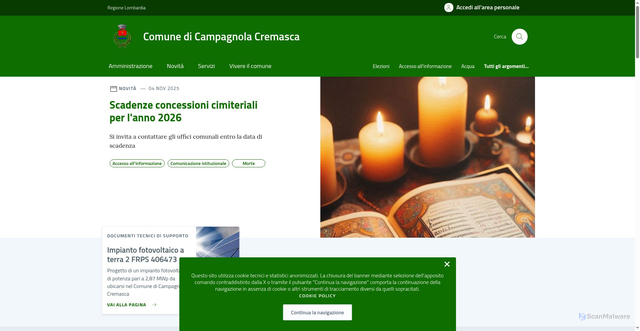 Security scan screenshot of https://comune.campagnolacremasca.cr.it/