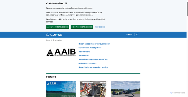 Security scan screenshot of https://www.gov.uk/government/organisations/air-accidents-investigation-branch