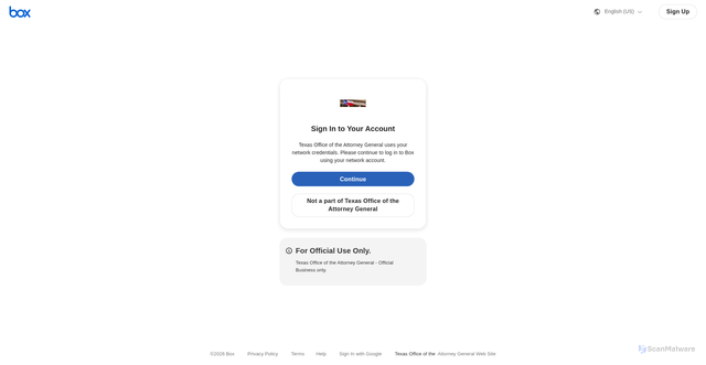 Security scan screenshot of https://txoag.app.box.com