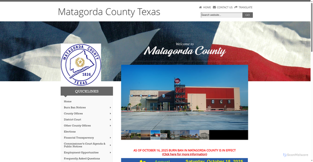 Security scan screenshot of https://www.matagordatx.gov/