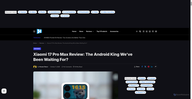 Security scan screenshot of https://techxreviews.com/xiaomi-17-pro-max-review/