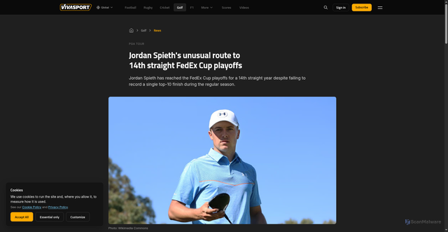 Security scan screenshot of https://vivasport.com/golf/stories/spieths-curious-route-14th-straight-fedex-cup-playoffs