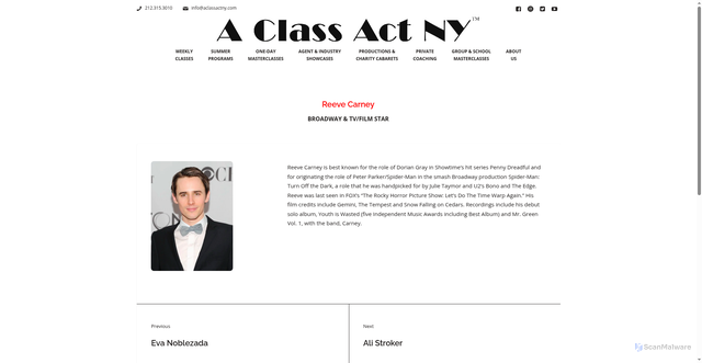 Security scan screenshot of https://aclassactny.com/profile/reeve-carney/