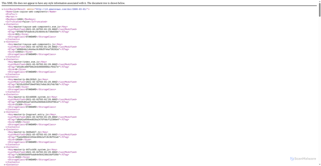 Security scan screenshot of https://live-cayuse-web-components.s3.amazonaws.com