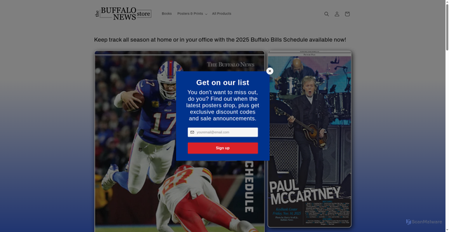 Security scan screenshot of https://buffalonewsstore.com/?srsltid=AfmBOopv6RsDniu--nXOcwhrXN_ozWHjw_M_4z78ay55ehWn2DAONvJV