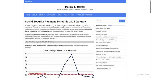 Security scan screenshot of https://mariamecarroll.pages.dev/siukv-social-security-payment-schedule-2025-january-kmyvu/
