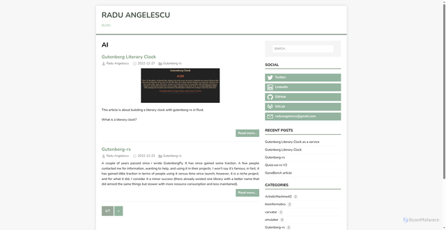 Security scan screenshot of https://hugo-raduangelescu.pages.dev/tags/ai/