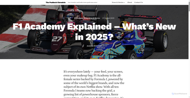 Security scan screenshot of http://thepaddockchronicle.com/news-stories/f1-academy-explained/