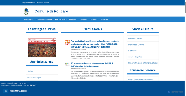 Security scan screenshot of https://www.comune.roncaro.pv.it/hh/index.php