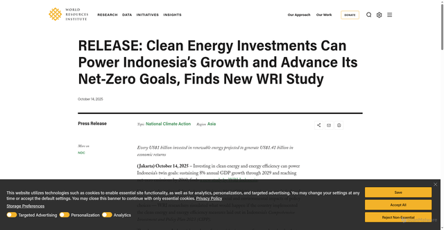 Security scan screenshot of https://www.wri.org/news/release-clean-energy-investments-can-power-indonesias-growth-and-advance-its-net-zero-goals
