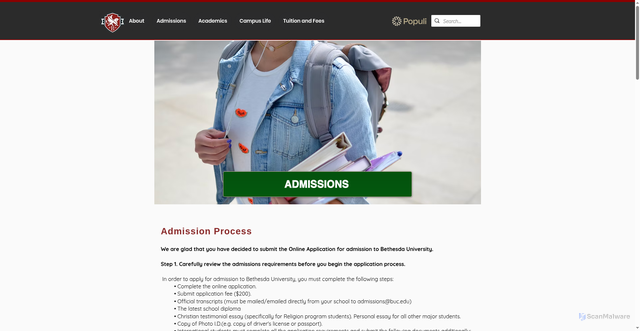 Security scan screenshot of https://www.buc.edu/admissions