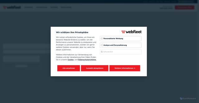 Security scan screenshot of https://webfleet.com