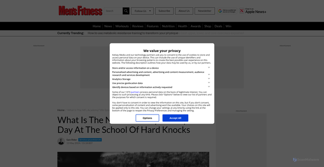 Security scan screenshot of https://mensfitness.co.uk/features/nfl-academy/