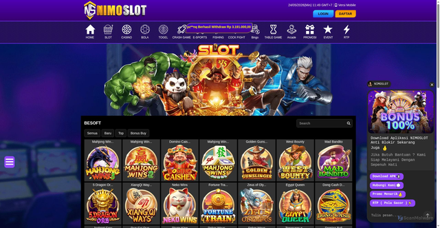 Security scan screenshot of https://nimolove.site/desktop/game/slot/besoft