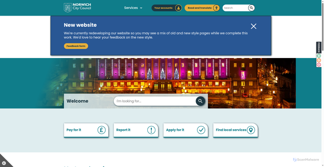 Security scan screenshot of https://www.norwich.gov.uk/