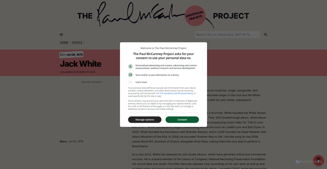 Security scan screenshot of https://www.the-paulmccartney-project.com/artist/jack-white/