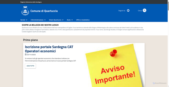 Security scan screenshot of https://www.comune.quartucciu.ca.it/