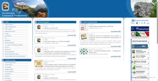 Security scan screenshot of https://www.comune.pietracamela.te.it/