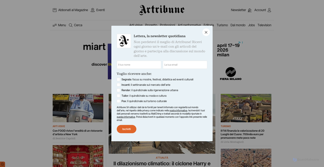 Security scan screenshot of https://artribune.com