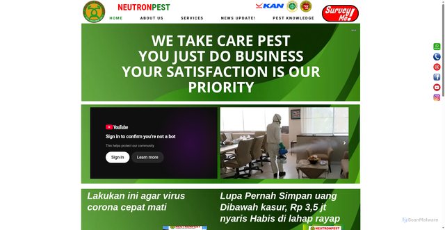 Security scan screenshot of https://www.neutronpest.com
