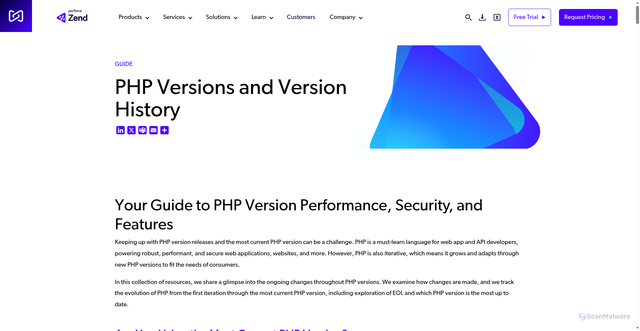 Security scan screenshot of https://www.zend.com/resources/php-versions