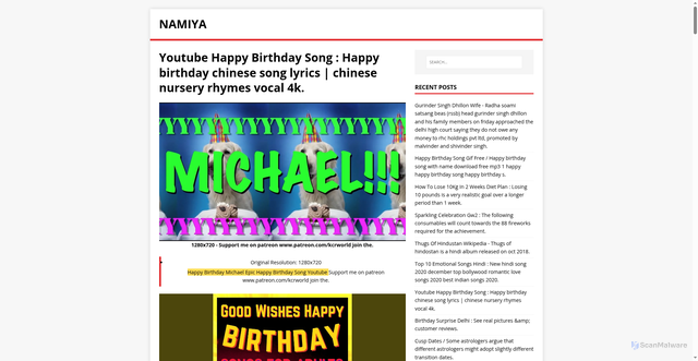 Security scan screenshot of https://yamintas.pages.dev/post/youtube-happy-birthday-song/