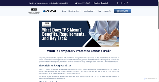 Security scan screenshot of https://www.karlaw.com/blog/what-is-temporary-protected-status-tps/